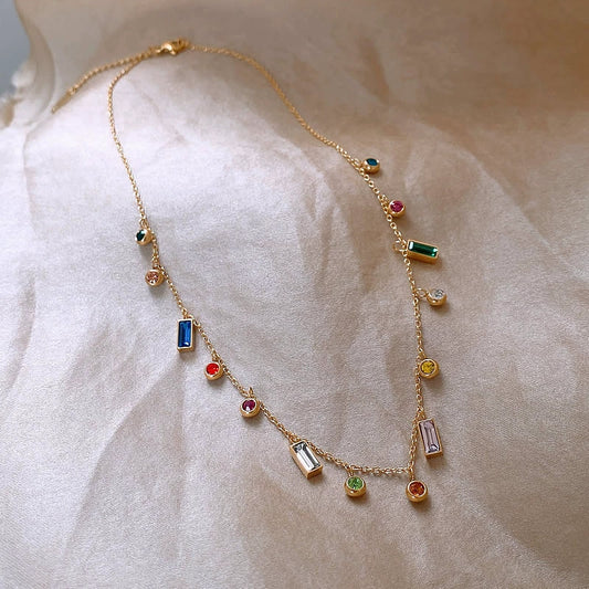 Colorful Zircon Clavicle Necklace