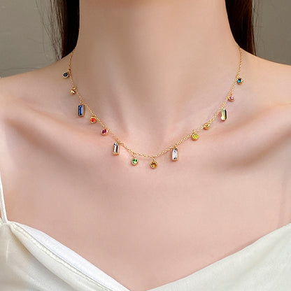 Colorful Zircon Clavicle Necklace