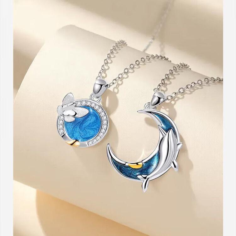 Cloud Dream Butterfly Whale Couple Necklace