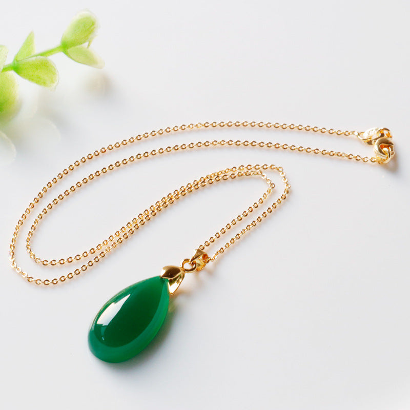 Green Chalcedony Pendant Agate Drop Necklace