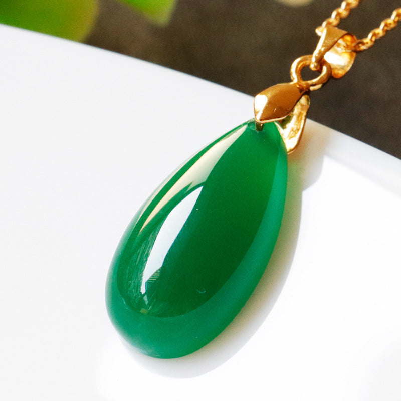 Green Chalcedony Pendant Agate Drop Necklace