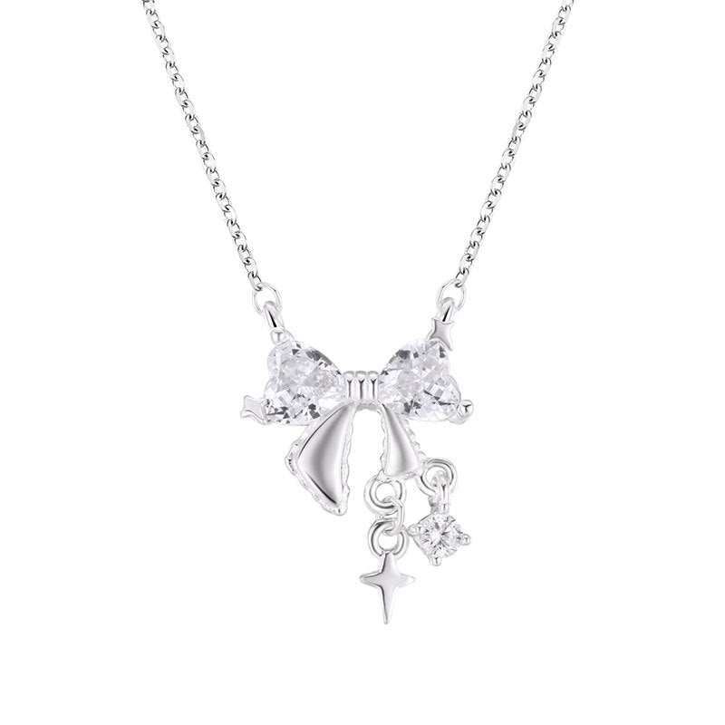 Sterling Silver Bow Zirconia Necklace