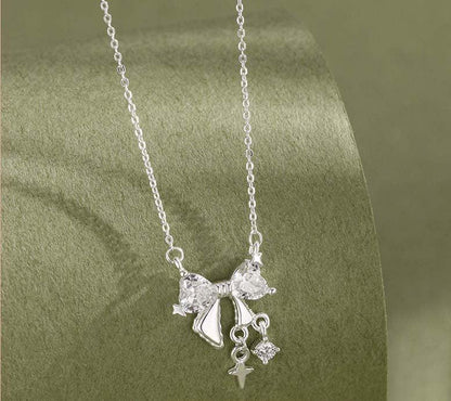 Sterling Silver Bow Zirconia Necklace