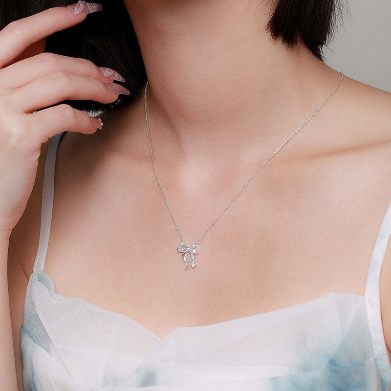 Sterling Silver Bow Zirconia Necklace