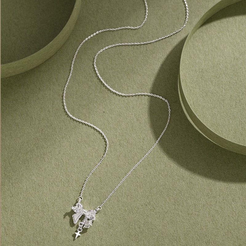 Sterling Silver Bow Zirconia Necklace