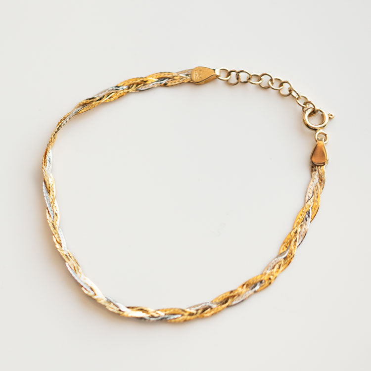 Solid Gold Mixed Metal Braided Bracelet